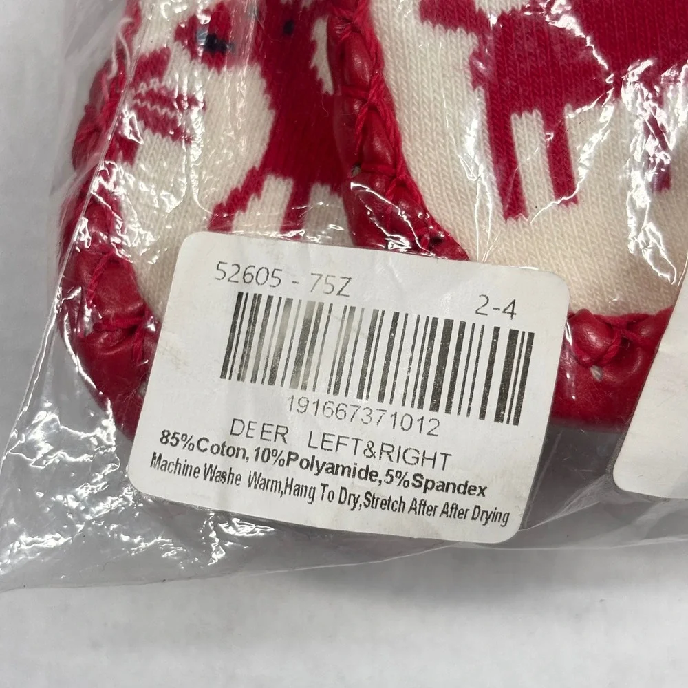 Hanna Andersson Kids Christmas Slipper Socks 2-4 Deer Trees Holiday Red NWT‎